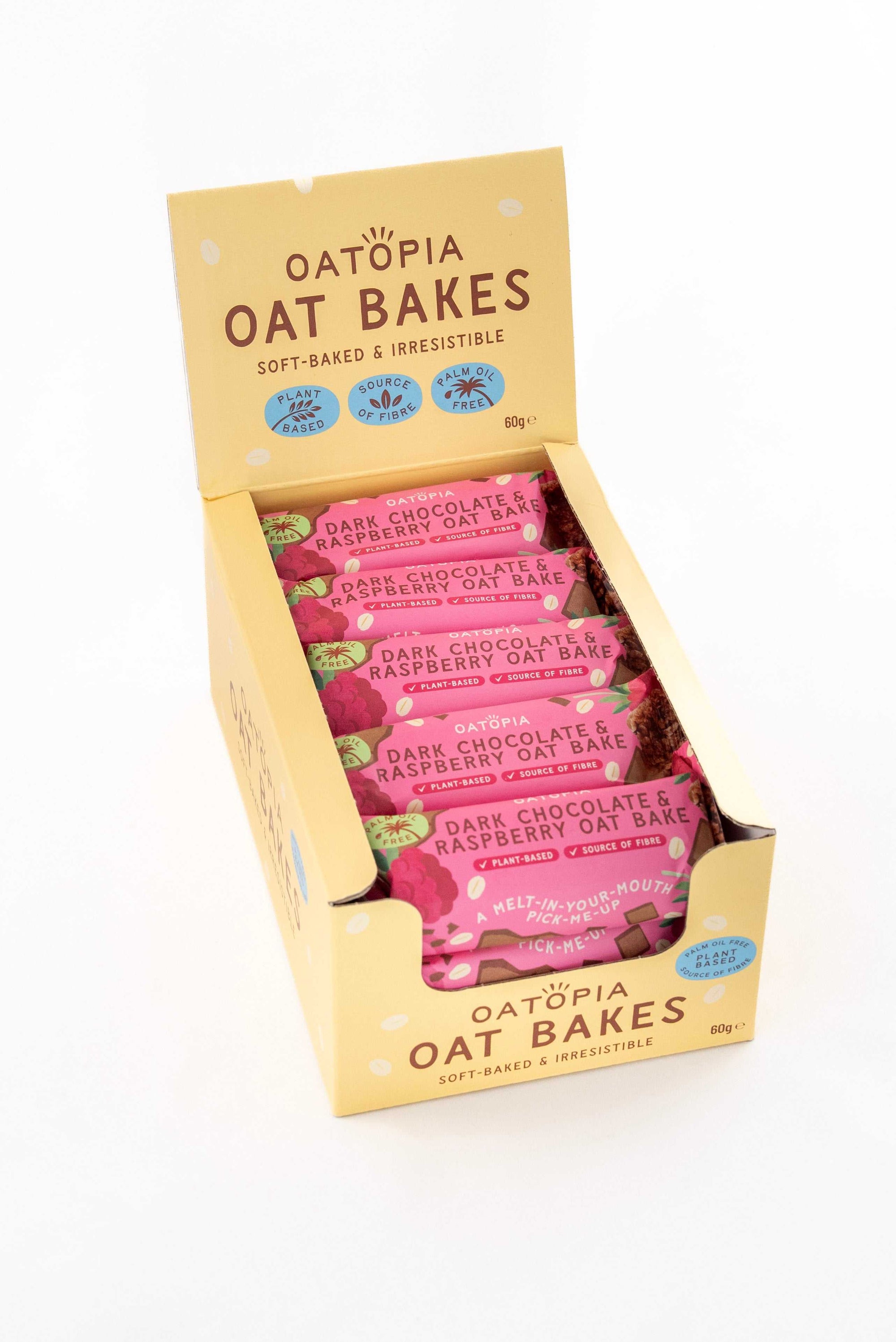 Dark Chocolate and Raspberry Vegan Oat Bake box with 15 plant-based wholegrain oat bars
