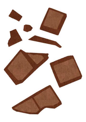 Broken chocolate pieces on a white background oatopia