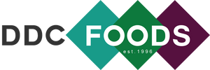 DDC Foods logo with colorful diamond shapes on a white background