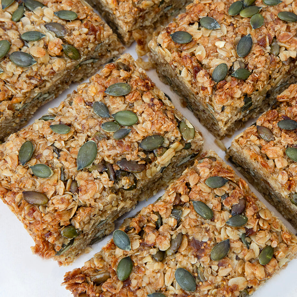 Seasonal fig and pumpkin seed vegan flapjack 