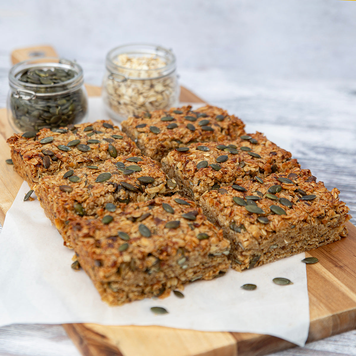 Seasonal fig and pumpkin seed vegan flapjack 