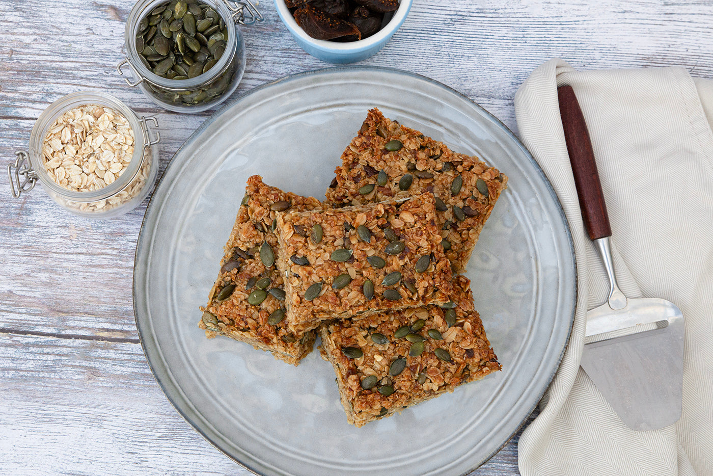 Seasonal fig and pumpkin seed vegan flapjack 