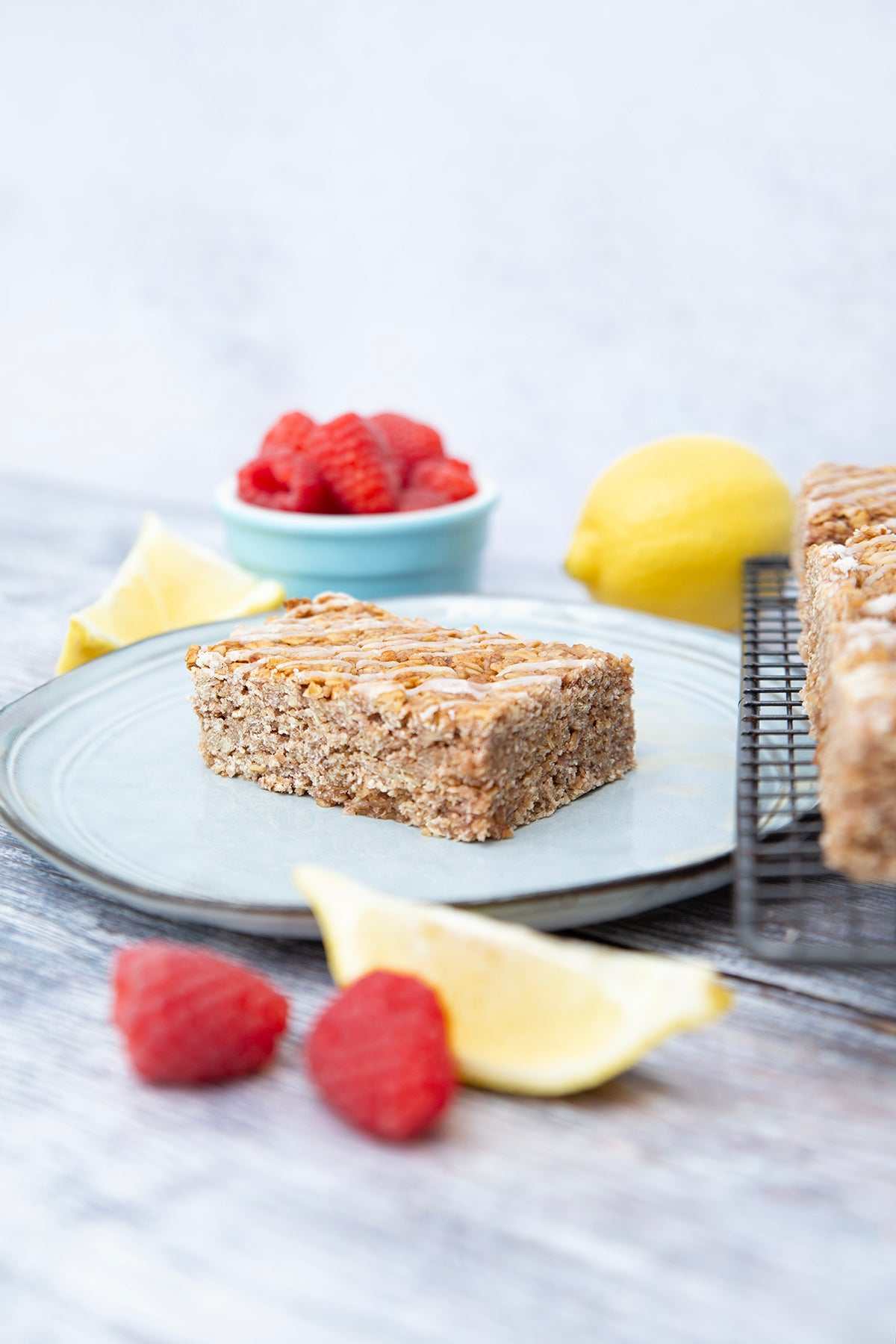 Lemon & Raspberry Flapjack vegan soft baked treat with zesty lemon and sweet raspberry for Mother's Day