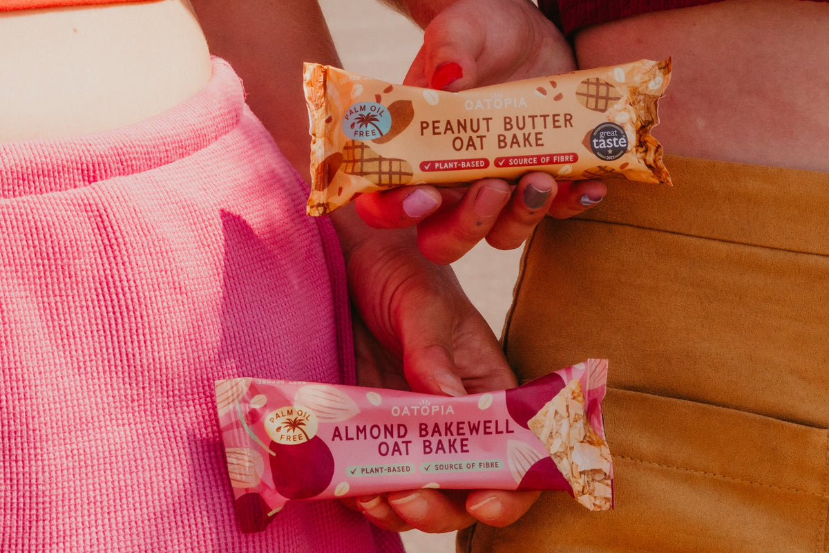 Oatopia Peanut Butter and Almond Bakewell individually wrapped Oat Bakes