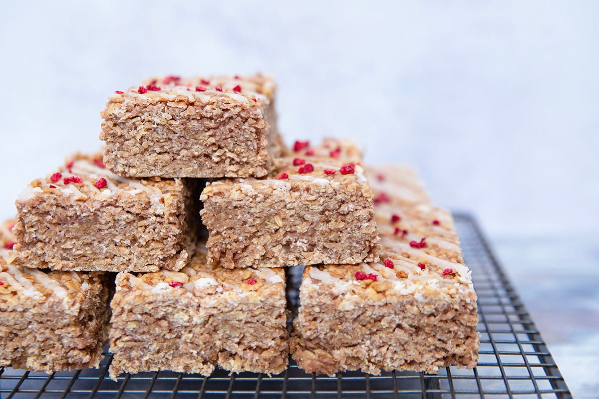 Lemon & Raspberry Flapjack vegan soft baked treat with zesty lemon and sweet raspberry, perfect for Mother's Day gift