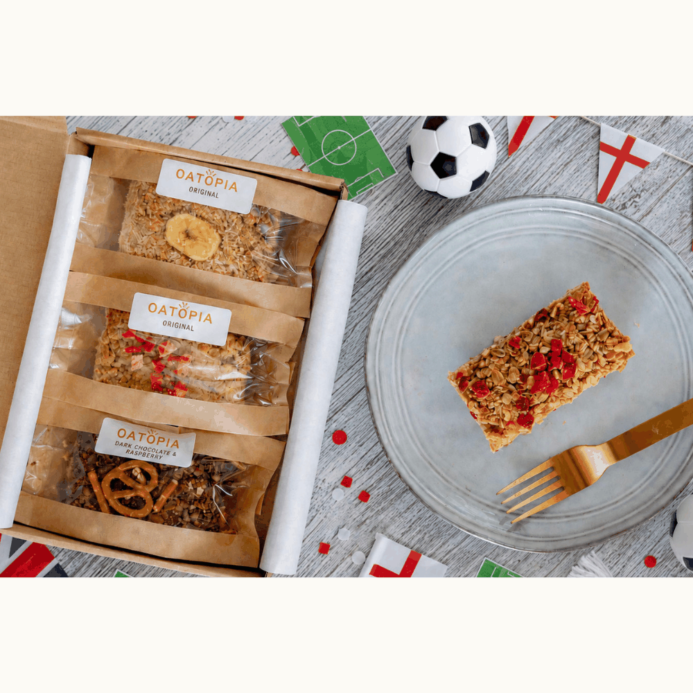 Best Sellers Box Summer Kick-Off Box with salted pretzel peanut butter chocolate, peanut butter jam, and banana coconut vegan flapjacks