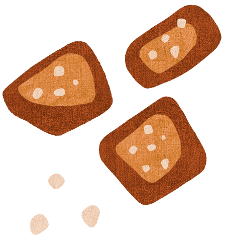 Three brown cookies with a white background
