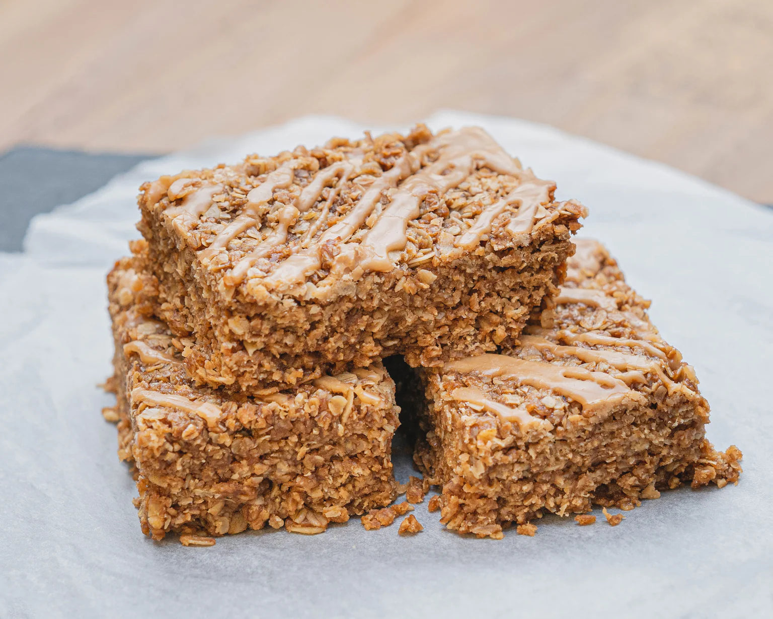 Close up image of Oatopia Salted Caramel Vegan Flapjack in UK