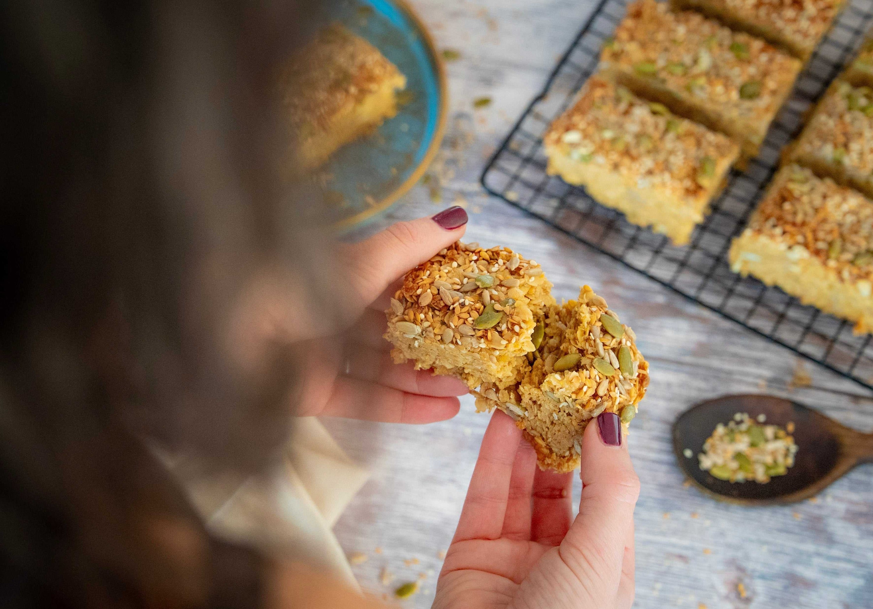 Handcrafted Seedalicious seeded vegan flapjack oat bar with organic seeds and natural ingredients