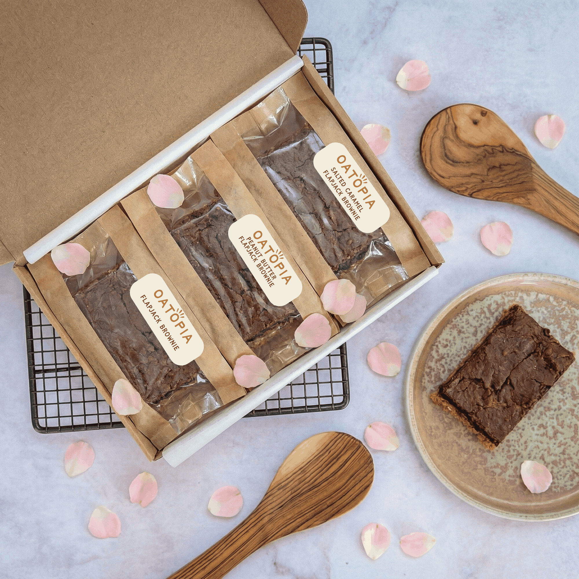 Limited Edition Flapjack Brownies Valentine’s Gift Box with classic chocolate, peanut butter, and salted caramel flavors