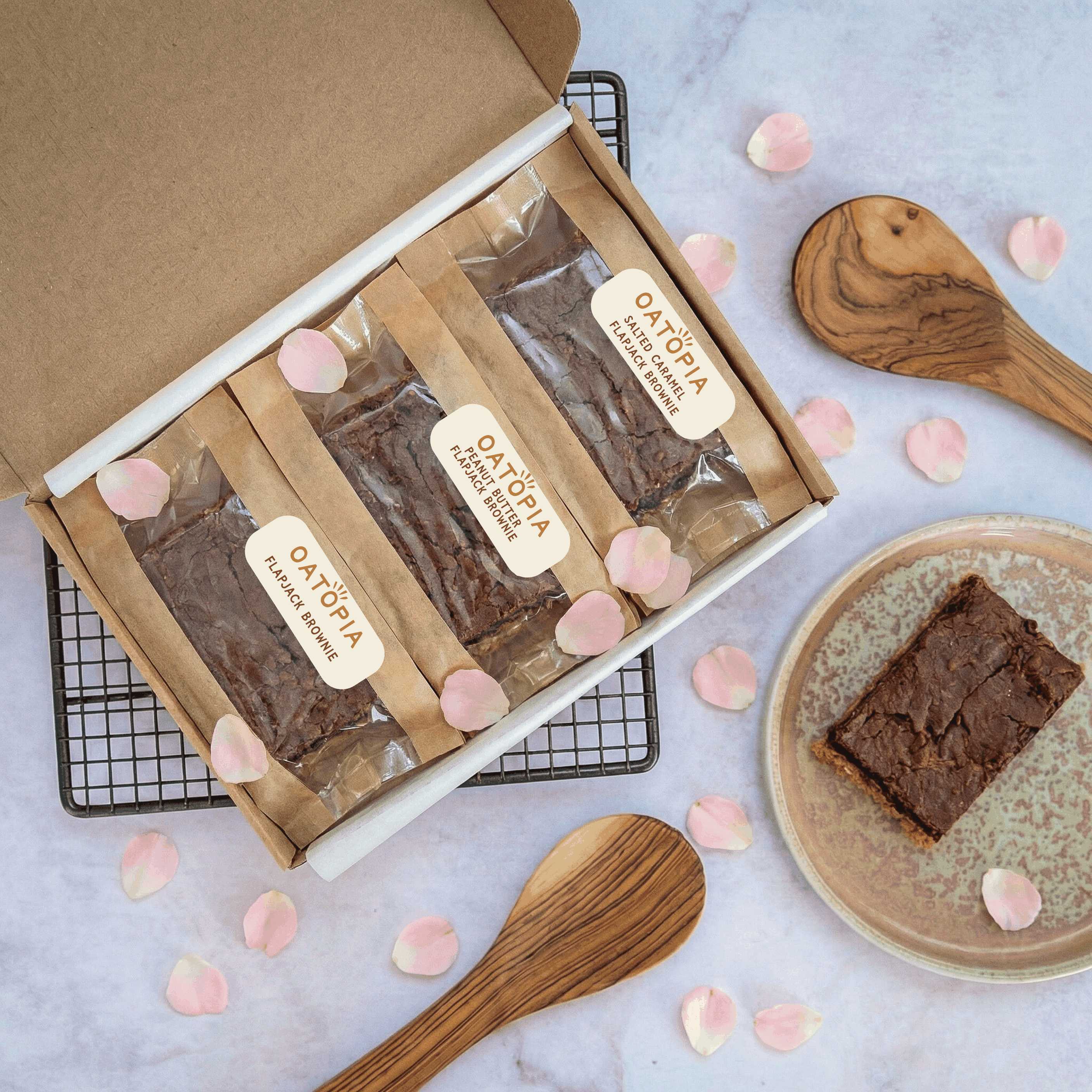 Limited Edition Flapjack Brownies Valentine’s Gift Box with classic chocolate, peanut butter, and salted caramel flavors