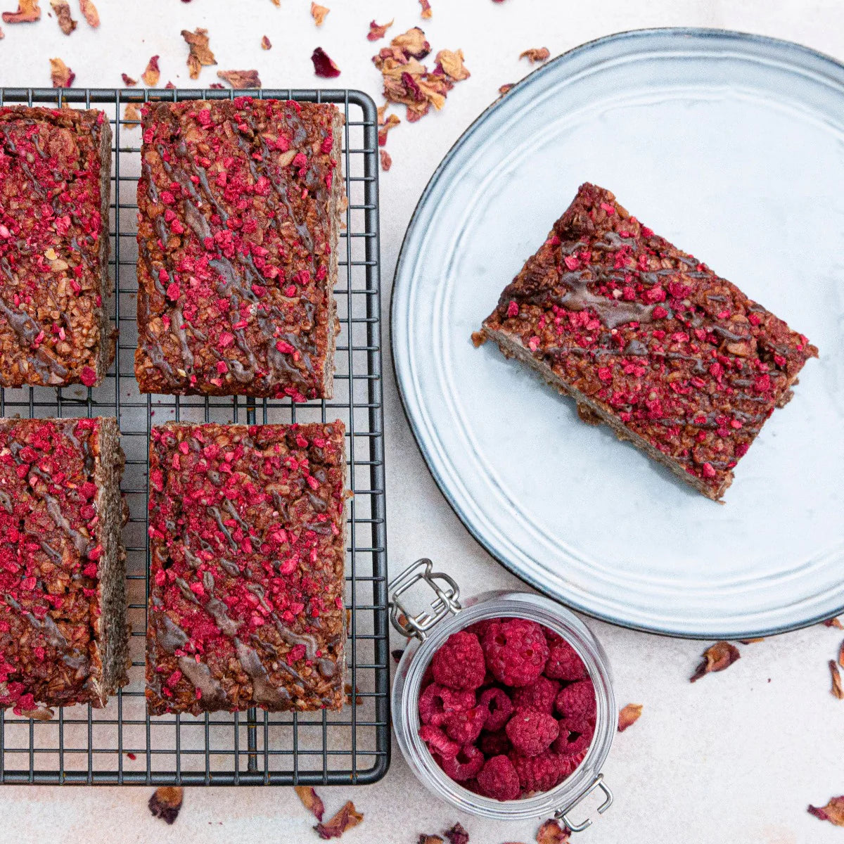 Close up image of Oatopia Choco Raspberry Vegan Flapjack in UK 