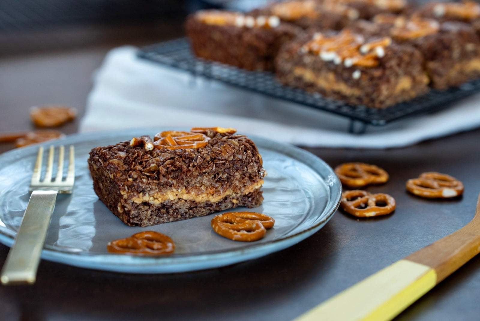 Salted Pretzel, Peanut Butter Chocolate Flapjack