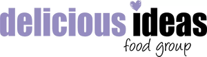 Logo of 'delicious ideas food group' with purple and black text on a white background