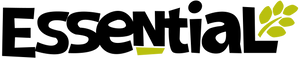 Logo with the word 'Essential' and a green leaf symbol