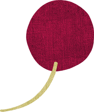 Red circular object with a yellow stem on a white background