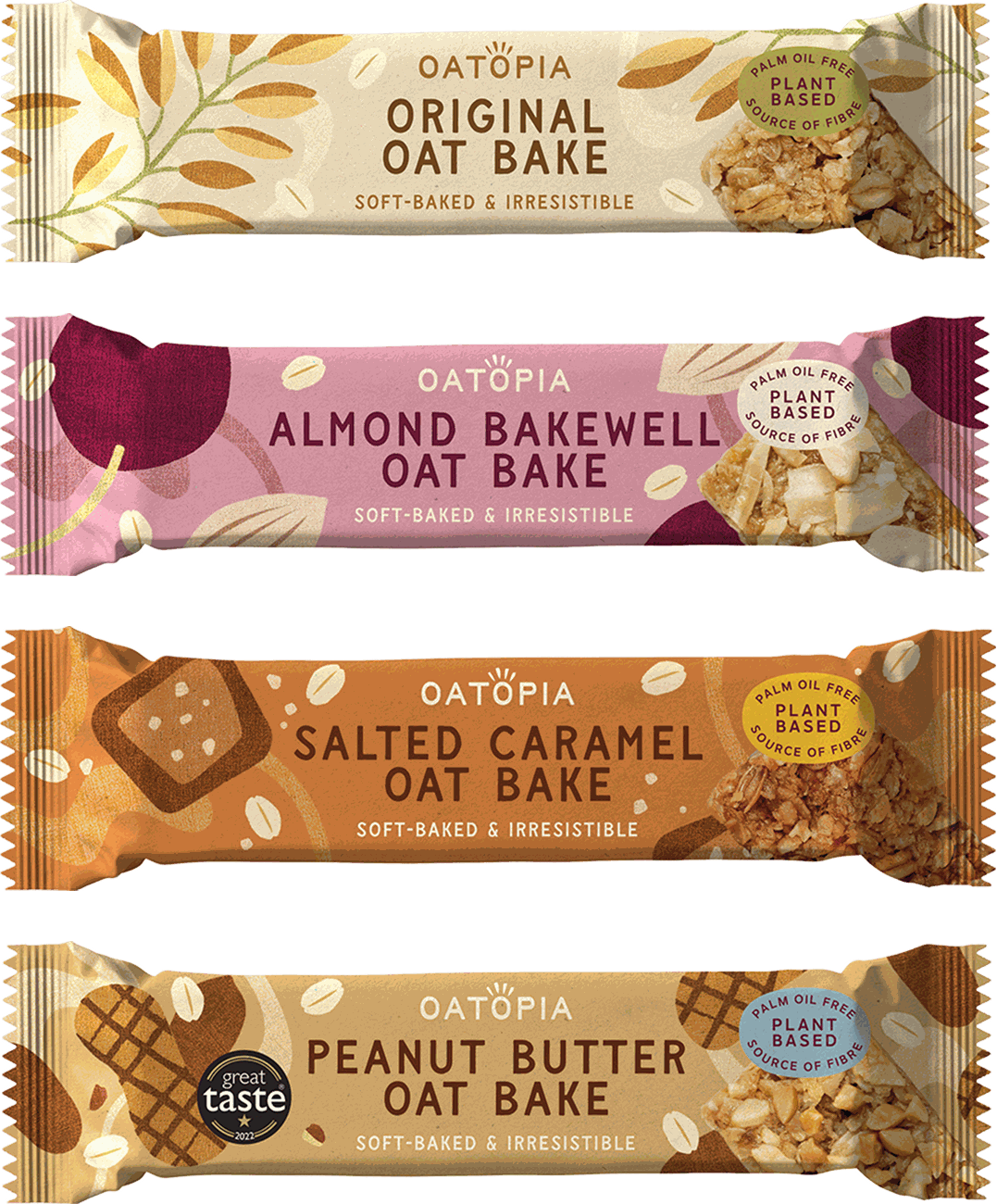 Oatopia Oat Bake multi-flavor plant-based soft-baked flapjack oat bars, high-fiber natural snack